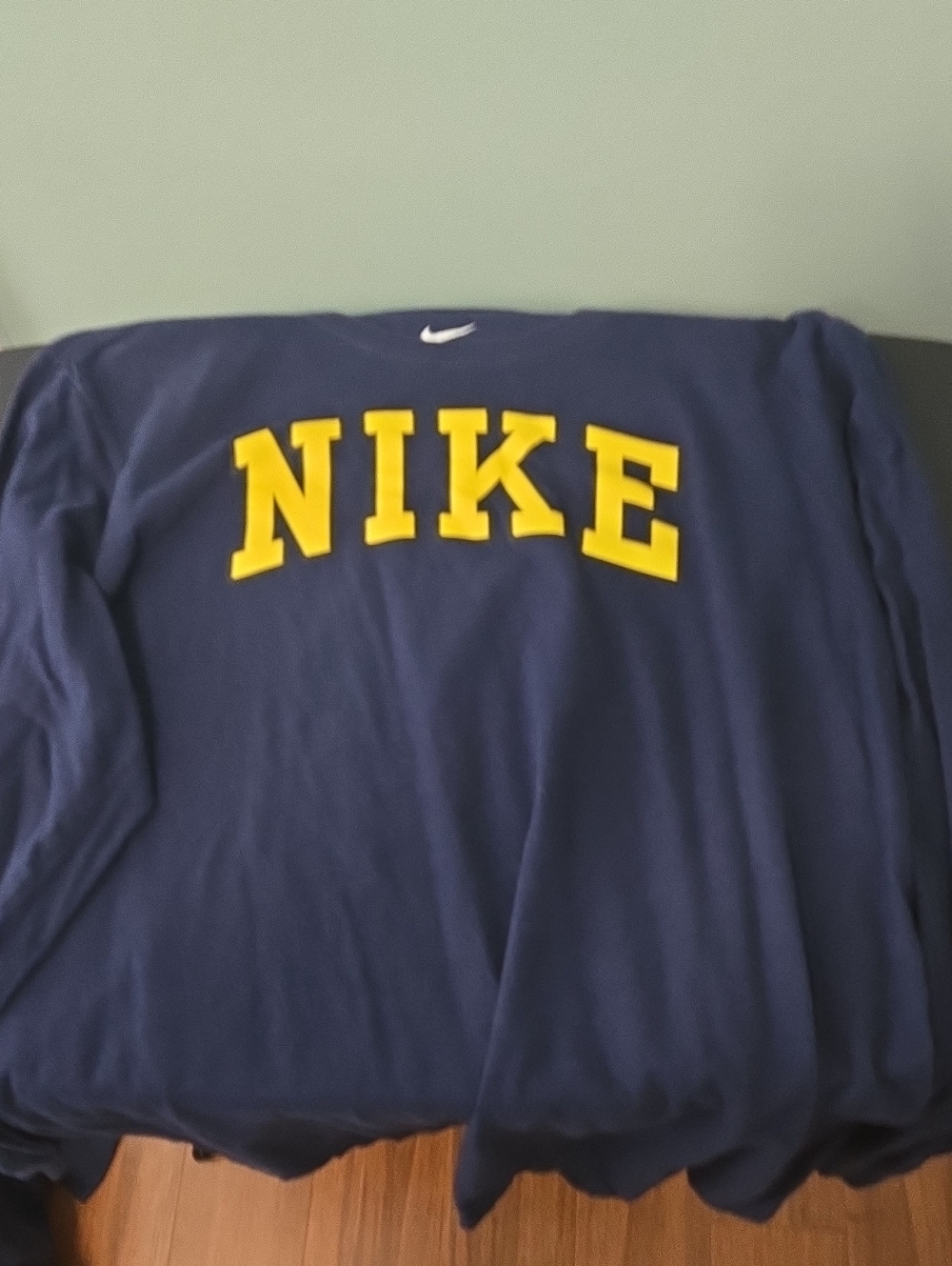 Nike Navy Long Sleeve Tee with Yellow NIKE Letters